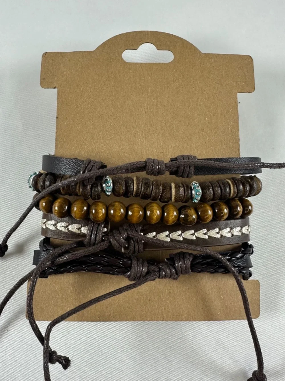 Seven Fashion Jewelry Bracelets, Brown with Embellishments, Adjustable Sizing